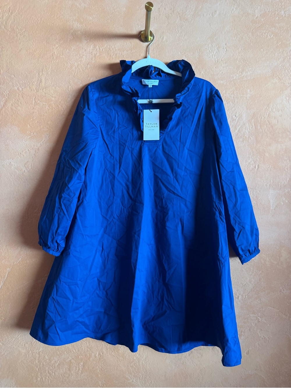 Taylor Tillman Ava Dress NWT Navy Ruffle Collar Cotton Blend Mini Dress Size S